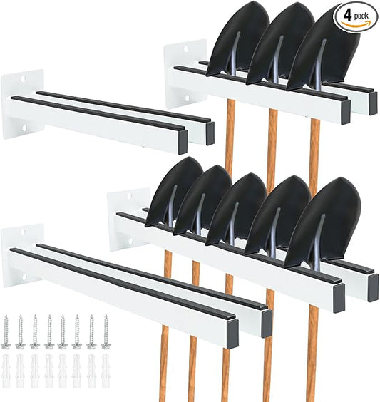 Extra Wide Tool Rack Wall Mount – Heavy Duty Shovel Holder for Garage, Shed & Barn, Powder Coated Steel Organizer for Shovels, Rakes, Brooms, Truck Storage (3.5 x 4.5 x 17.3 in, 4 Pack)