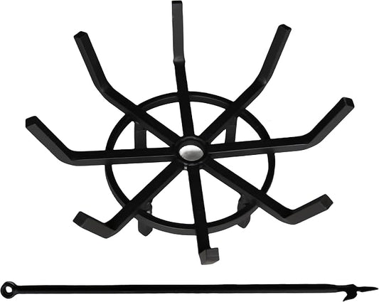 Inch Log Grate Wrought Iron Fire Pit Round Spider Wagon Wheel Firewood Heavy Duty 0.9in Bar Fireplace Stove Burning Rack Holder 4Legs Chimney Hearth Kindling Stacking BG275 (20 Inch)