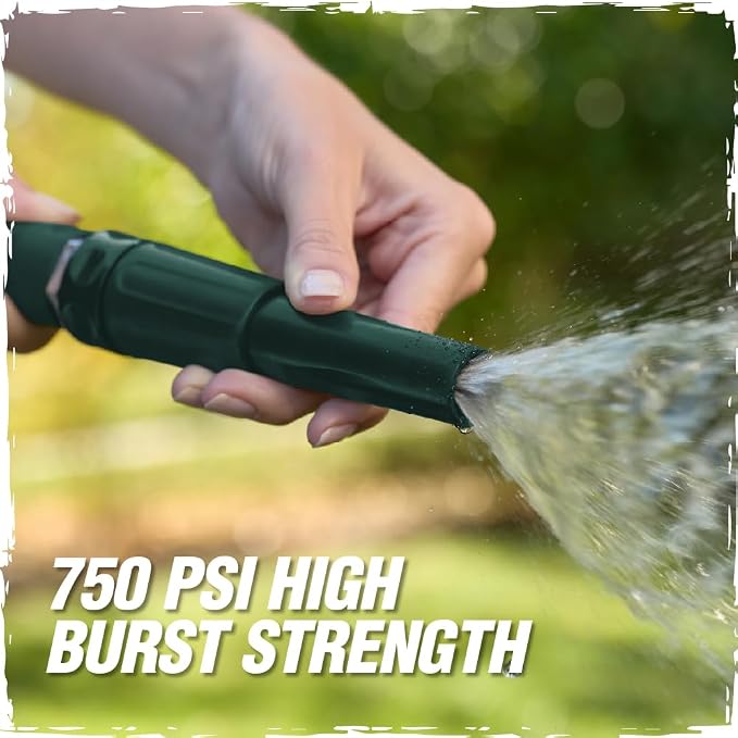 RUGGED RHINO Metal Garden Hose with Spray Nozzle, 304 Stainless Steel, 750 PSI Burst Strength, Heavy Duty Flexible Water Hose, Kink Resistant, Leakproof for Yard, Lawn and Outdoor Use, Green 25FT