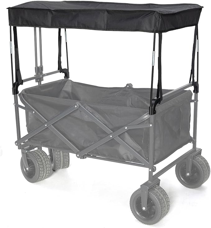 Removable Wagon Canopy Attachment with Rods – Foldable Sun Shade Cover for Collapsible Beach Utility Push Pull Cart, Outdoor Picnic Trolley (Black)