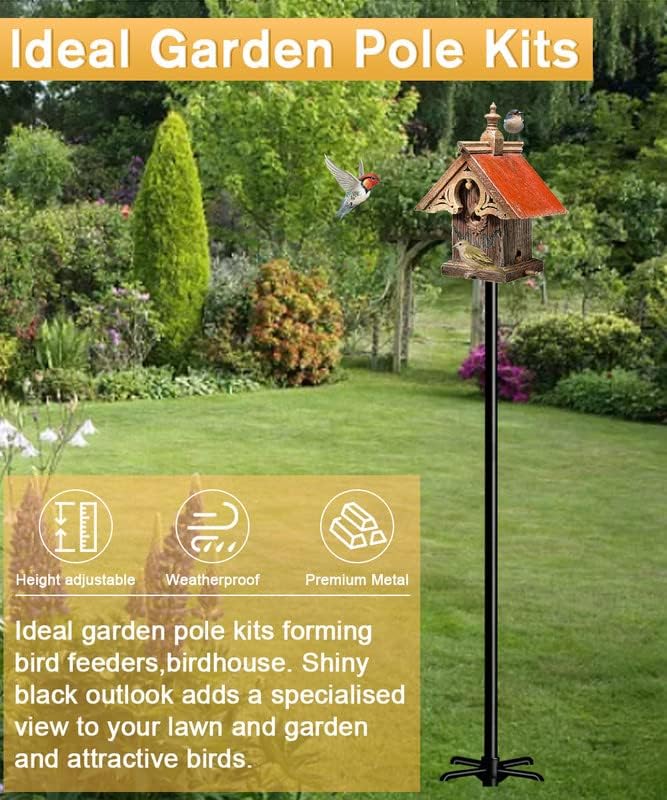 90Inch Heavy Duty Bird House Pole Mount Kit with Frosted, Bird Feeder Pole Kit with 5 Prongs Base and 2 Plates, for Outdoor, Yard, Garden, Black(Birdhouse Not Include)