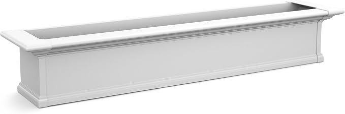Mayne Yorkshire 4ft Window Box - White - 48in L x 12in W x 10in H - Polyethylene Planter - Built-In Water Reservoir (4824-W)
