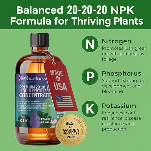 𝐏𝐑𝐎𝐅𝐄𝐒𝐒𝐈𝐎𝐍𝐀𝐋 All-Purpose 20-20-20 Liquid Fertilizer Spray for Lawns, Grass, Plants, Vegetables, Fruits & Flowers | 20-20-20 Liquid Fertilizer for Indoor and Outdoor Plants (32 OZ)