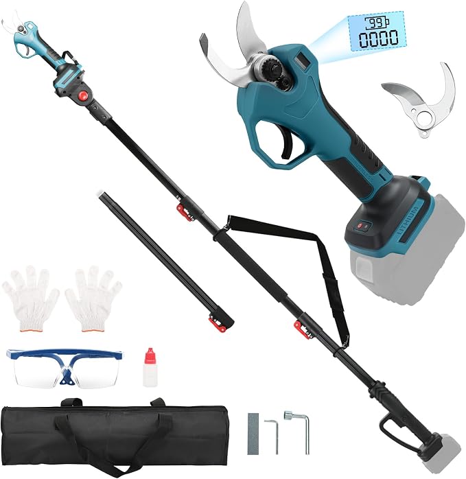 2-in-1 Pole Pruner & Cordless Electric Pruning Shears for Makita 18V Battery, 14Ft Reach, 1.2" Cutting Diameter, Brushless Motor with LCD Display, for Tree Trimming Branch Cutter (No Battery)