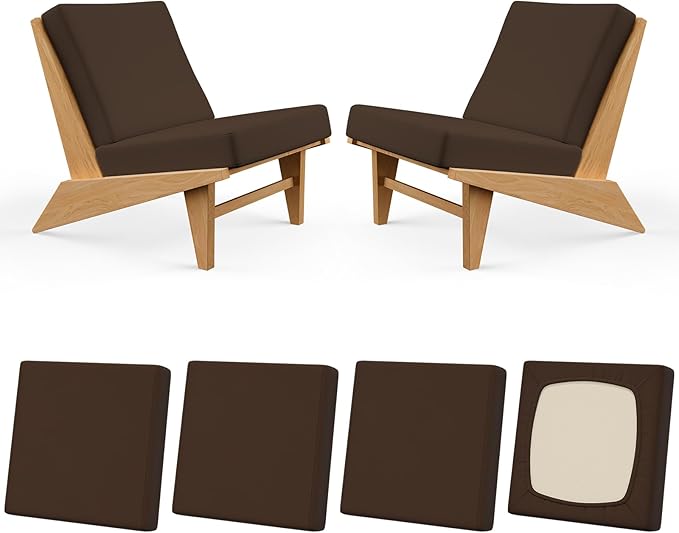 4Pcs Patio Stretch Cushion Covers, Outdoor Couch & Sofa Replacement Slipcovers for Patio Furniture Cushion Covers, Washable Reusable Furniture Protector, Square Large, Dark Coffee