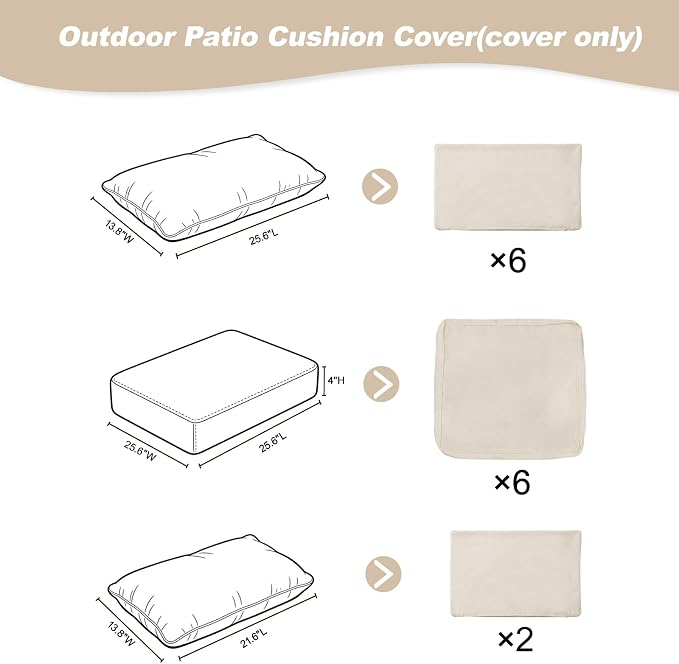 14 Piece Outdoor Cushion Covers Replacement, Waterproof Patio Couch Cushion Covers, Outdoor Furniture Sofa Covers with Zippers, Cover Only