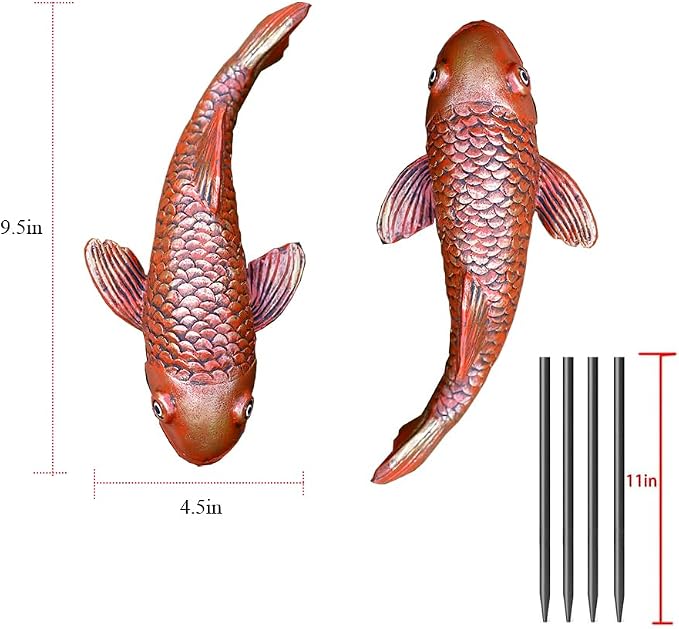Antique Ceramic Koi Fish Garden Statues - Set of 2 | Exquisite Fish Sculptures for Outdoor, Patio, Pond, and Garden Decorations (Brassy)