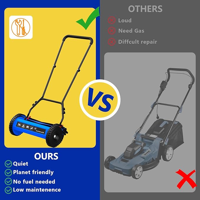18-Inch Reel Lawn Mower with Grass Catcher and Tool-Free Blade Adjustment, 5-Blade Manual Push Lawn Mower, 5-Position Height Adjustable