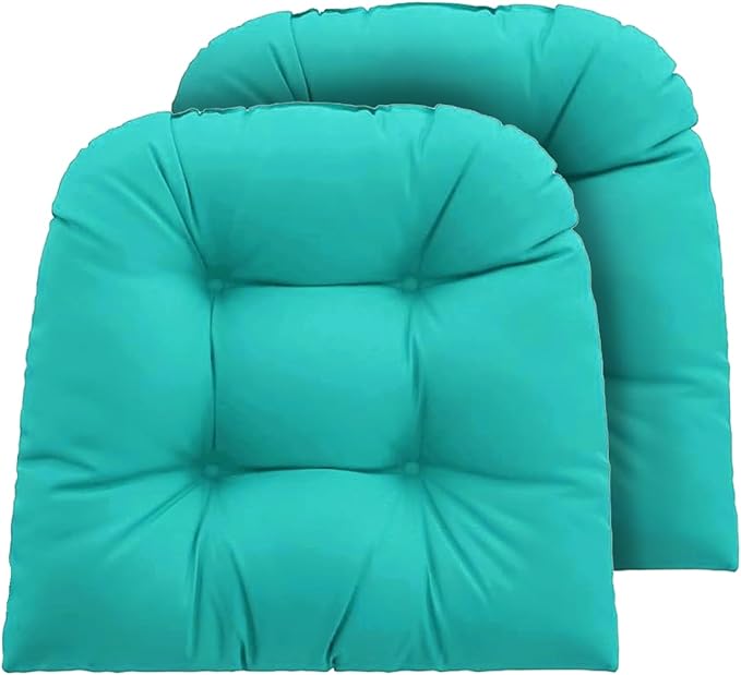 Outdoor Chair Cushions Set of 2, 22x22x4 Inch Seat Pads with Ties for Patio Wicker Chairs Garden Dining Chair, Indoor Outside Use, Fade-Resistant & Waterproof, Lake Blue