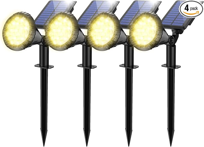 NBKLS Solar Spot Lights for Outside, 21 LED Outdoor Solar Lights for Yard, 4 Pack Solar Spotlights Waterproof Auto On/Off for Landscape, Wall, Garden, Pool, Tree, Pathway and Driveway(Warm White)