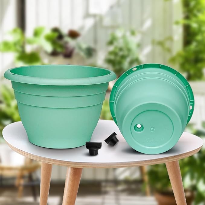 RooTrimmer 5 Pack 10 Inch Plant Pots for Indoor Outdoor,Plastic Floor Planters with Drainage Holes,Lightweight Flower Pots for Home,Patio & Garden(Blue)