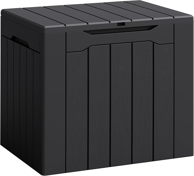 Flamaker Deck Box 30 Gallon, Waterproof Resin Small Storage Box with Lid, Outdoor Patio Furniture Cushion Garden Tool Organizer, Lockable Package Delivery Box for Porch Balcony (Black)