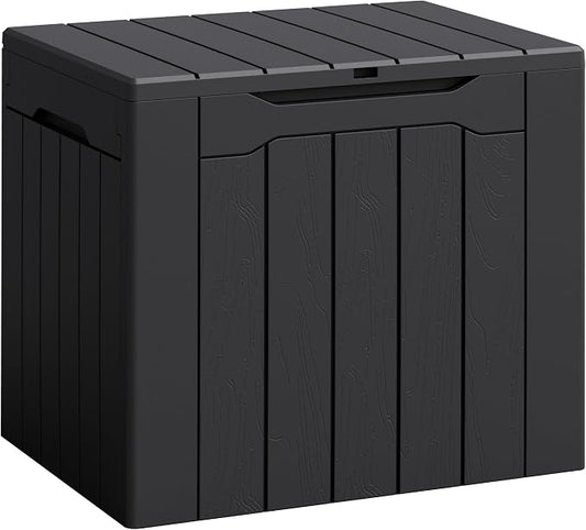 Flamaker Deck Box 30 Gallon, Waterproof Resin Small Storage Box with Lid, Outdoor Patio Furniture Cushion Garden Tool Organizer, Lockable Package Delivery Box for Porch Balcony (Black)