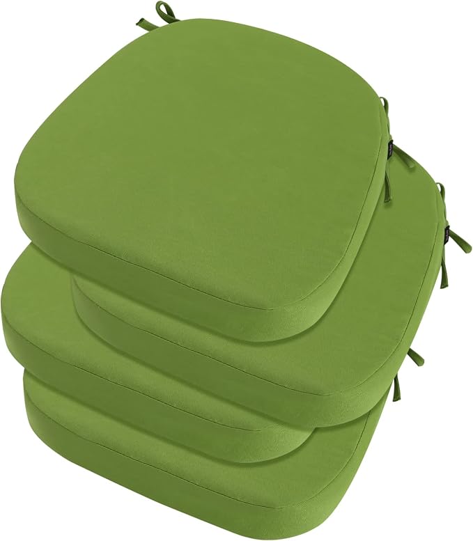 idee-home Outdoor Chair Cushions Set of 4, 19" x 19" x 3" Thick D-Shaped Patio Furniture Outdoor Seat Cushions Waterproof with Ties, Dining Pads