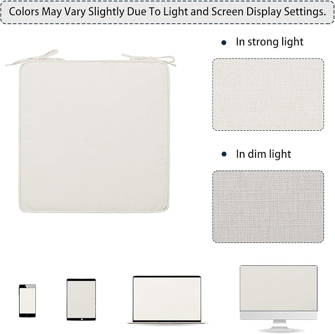 Magpie Fabrics Square Corner Seat Cushion, 18" x 18" x 2.5", 2 Pack, Indoor/Outdoor Waterproof Weather Resistant Universal Chair Pads for Patio Garden Dining - Cream Beige
