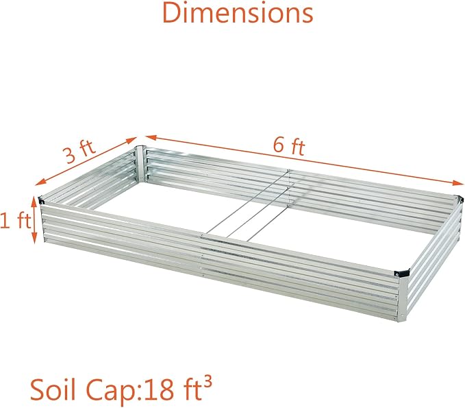zunatu 6x3x1ft Galvanized Raised Garden Bed,Outdoor Planter Box Metal Patio Kit Planting Bed for Vegetables Flowers and Succulents, Silver