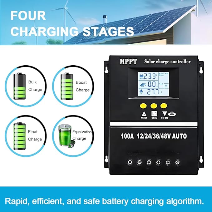 80A MPPT Solar Charge Controller 12V 24V 36V 48V LCD Display Battery Intelligent Regulator Max 100V Input Dual USB for Lead-Acid/Lithium