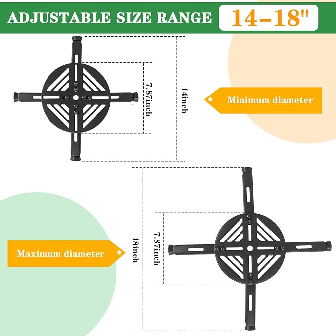 Adjustable Plant Risers for Inside Pots-100lb Heavy Duty Metal Plant Riser with Rubber Feet, Easy Assembly, Fits Round/Square/Tapered Pots, Indoor Outdoor Use (Adjustable Size Range:14-18"- 1Pack)
