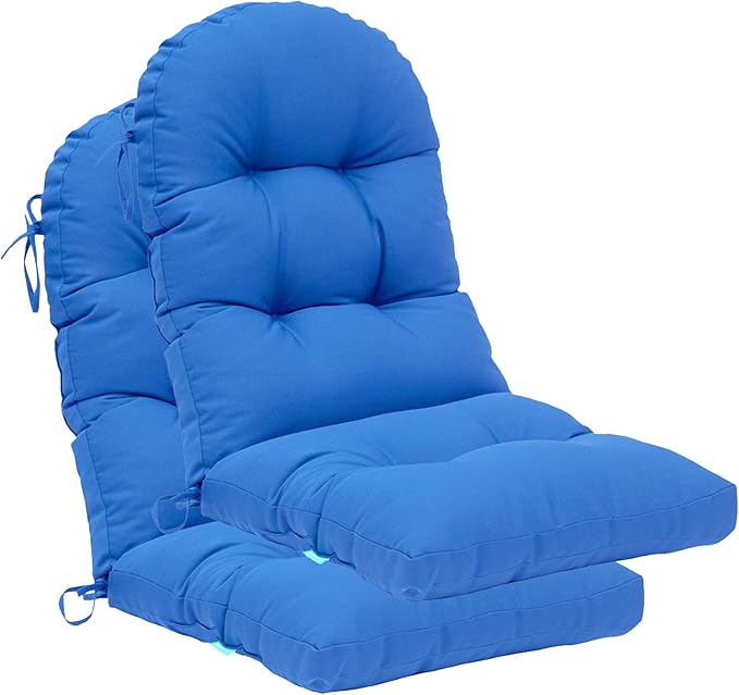QILLOWAY Outdoor High Back Chair Cushion for Adirondack, All Weather Rocking Chair Cushions Thick Padded Replacement for Patio Furniture Set of 2,Marine Blue