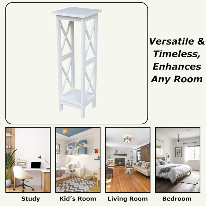 IC International Concepts, 36" X-Sided Plant Stand , Solid Real Wood, Sturdy Parawood, Snow White