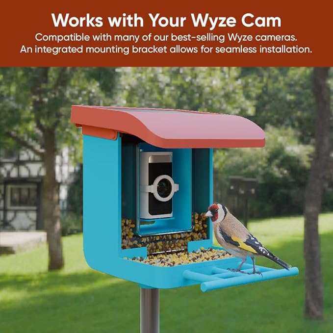 Bird Feeder Camera Case Compatible with Wyze Battery Cam Pro, Wyze Cam Outdoor v1/v2, Camera v4/v3/v3 Pro, 5 DIY Mounting Methods, with a Macro Lens (Solar Panel/Camera NOT Included), Blue