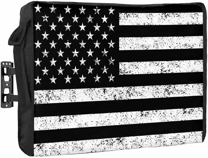 DecorLovee Black Vintage American Flag Outdoor TV Cover 80 to 85 Inches Weatherproof & Waterproof, USA Flag Outdoor TV Enclosure with Remote Control Pocket, Retro TV Screen Protectors for Outside TV