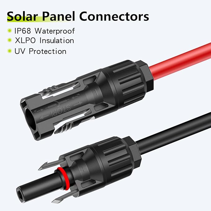 10Ft 10AWG Solar Cable Extension with Protection Cover, Solar Wire with Tool-Free Solar Connectors, IP68 Waterproof PV Cable, Solar Panel Extension Cable 10Gauge for Home Boat RV Solar Panels(10ft)