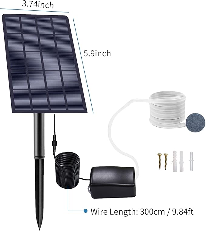 Andoer Solar Pond Oxygenator, Plug-in Solar Oxygen Pump with Pipe Air Bubble Stones Aquarium Oxygen Aerator Air Pump Fishing Aerator for Garden Fish Tank Outdoor Pool Pond (2.5W)