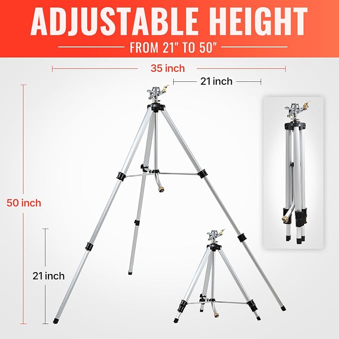 YAMATIC Impact Sprinkler on Adjustable Tripod Base, 360 Degree Large Area, Heavy Duty Adjustable Pulsator Sprinkler for Lawn, Yard and Grass Irrigation, Spray up to 20-90ft(Zinc Head)