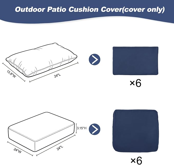 12 Pcs Patio Cushion Covers, Outdoor Rattan Sectional Sofa Cushion Covers, Replacement Washable & Reusable Furniture Protector for Patio Couch (12Pcs-Blue, 24 * 24 * 3.15-inch)
