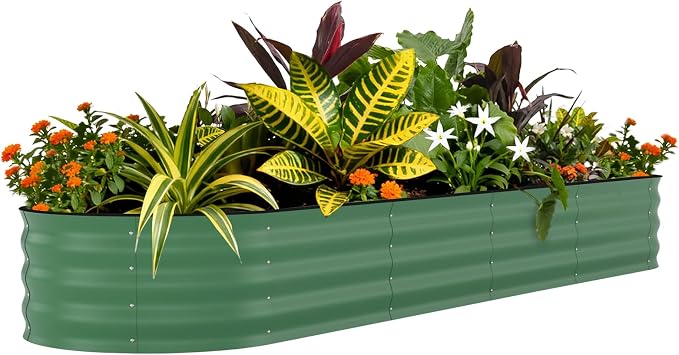 CABIHOME 8x2x1.5ft Galvanized Raised Garden Bed Outdoor, Oval Galvanized Planter Metal Garden Boxes Outdoor, Rust-Resistant | Anti-Cut Strip, Fit for Vegetables Flowers Gardening, Easy Assembly, Green