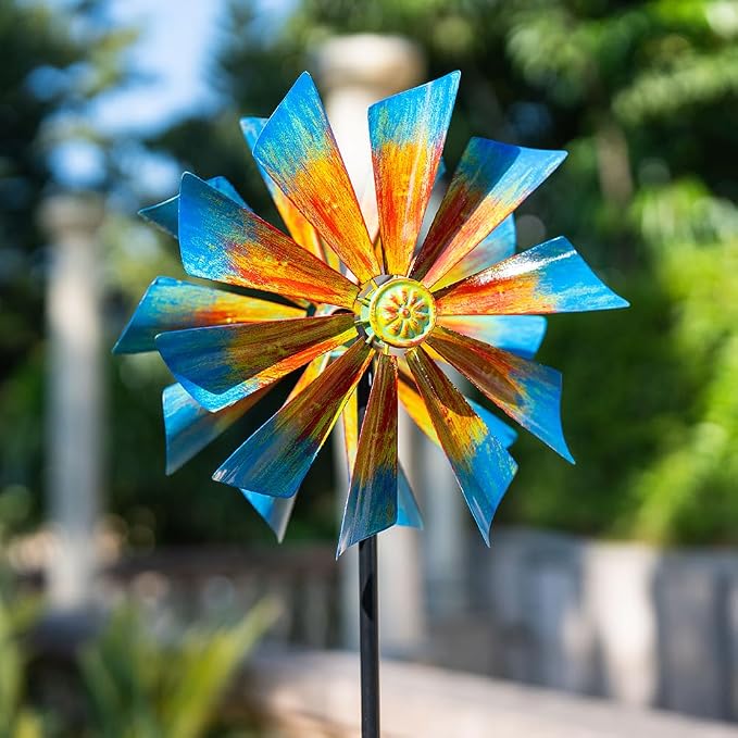 Stargarden 12.8" Outdoor Wind Spinner, Colorful Kinetic Metal Wind Spinners, Metal Yard Art for Garden Yard Patio