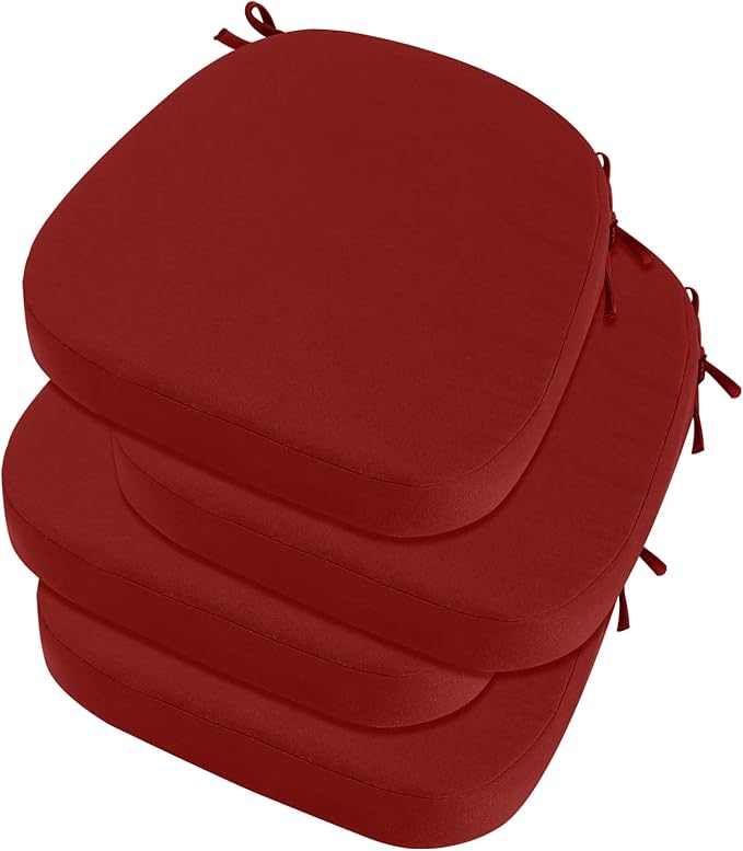 idee-home Outdoor Chair Cushions Set of 4, 19" x 19" x 3" Thick D-Shaped Patio Furniture Outdoor Seat Cushions Waterproof with Ties, Dining Pads