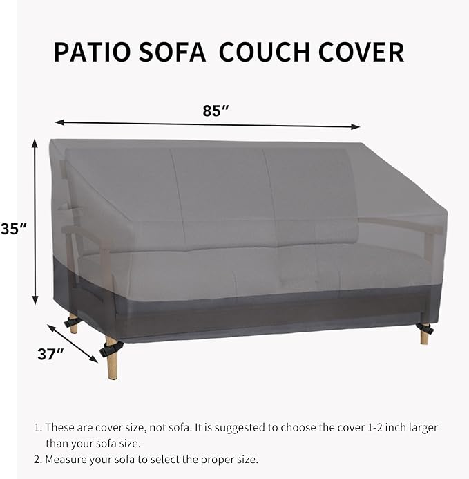 Easy-Going Outdoor Sofa Cover Heavy Duty Patio Furniture Loveseat Couch Bench Cover Windproof Durable (85Wx37Dx35H inch, Gray/Dark Gray)