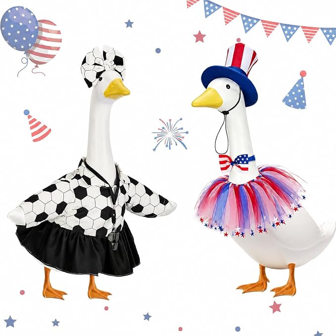 2 Set Porch Goose Outfits Football Referee & Patriotic Goose Clothes Fit 23" Plastic/Cement/Concrete Geese Statues, the World Cup & Independence Day Garden, Patio, Yard & Lawn Decor