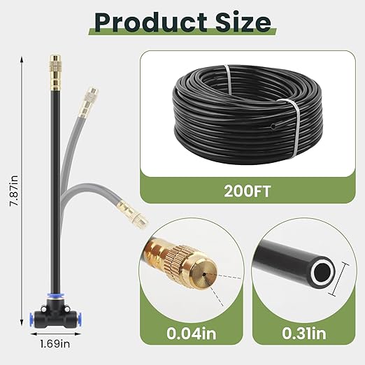 Automatic Drip Irrigation Kits - Garden Watering System with 360° Bendable Spray Adjustable Copper Atomizing Nozzles for Yard, Lawn, Raised Bed, Greenhouse, Potted Plants (40 Nozzles, 200FT Hose)