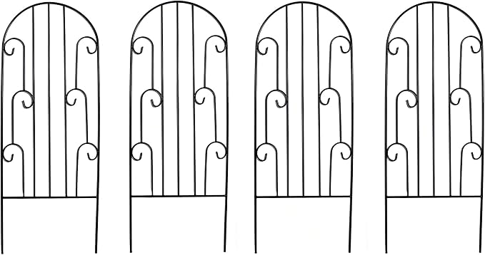 4 Pack Arched Metal Garden Trellis for Climbing Plants 45" H x 15.9" W – Rustproof Iron Trellis with Decorative Scrollwork, Metal Trellised Wire Lattices Grid Panels for Roses, Clematis, Vines