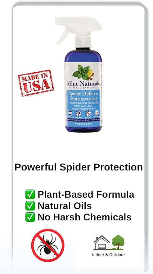 Natural Spider Repellent Spray - USDA Organic Peppermint Oil - Indoor and Outdoor Spider Deterrent for Home & Office - Non-Toxic & Plant Based, 16 oz - Made in USA by Mint Naturals