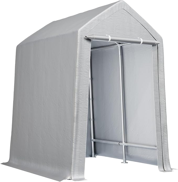 8'x14' Heavy Duty Grey PE+Steel Carport Canopy, Windproof Outdoor Storage Shelter for Auto Equipment