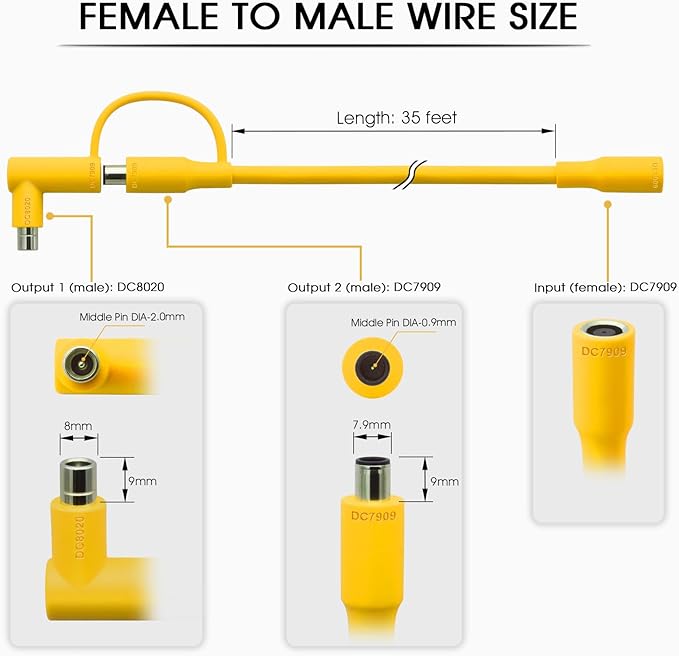 Solar Panel Extension Cable for Jackery 35FT, 14AWG 8mm DC Connector Compatible with Yeti, Anker, BLUETT, Jackery Portable Power Stations for Outdoor Camping, RV, Emergency Use (Yellow)