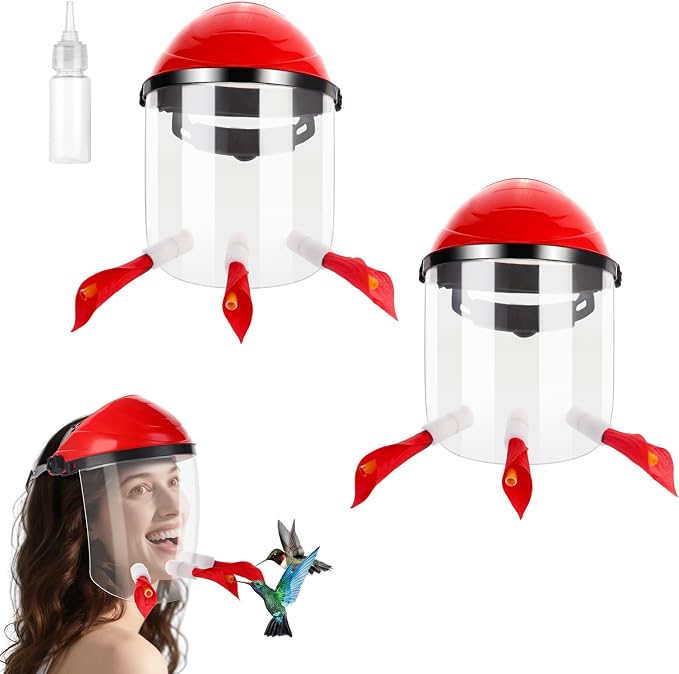 2PACK Humviewer Hummingbird Feeder Mask, Outdoors Wild Humming Bird Feeder Hat with 3 Feeding Ports and Honey Storage Bottle