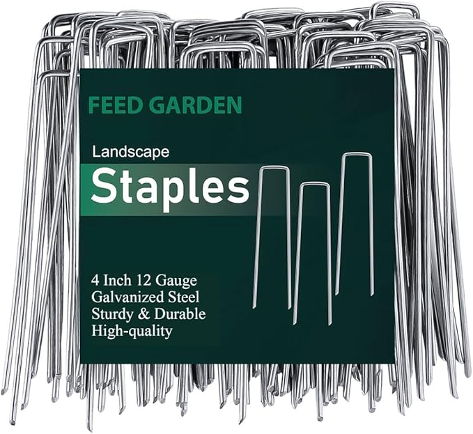 FEED GARDEN 4 Inch Galvanized Landscape Staples, 12 Gauge Anti-Rust Garden Stakes, Weed Barrier Stakes 500 Pack
