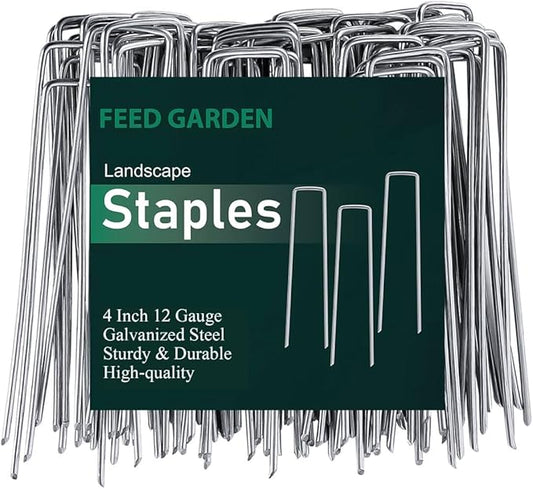 FEED GARDEN 4 Inch 50 Pack Galvanized Landscape Staples 12 Gauge Anti-Rust Garden Stakes Landscaping Fabric SOD Pins Yard Stakes for Weed Barrier Fabric