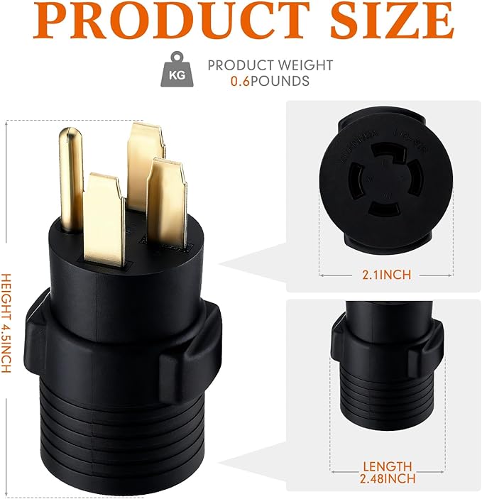 Kanayu NEMA 14-50P to L14-30R 50amp to 30amp Generator Adapter 4 Prong 50amp Generator Male Plug to 4 Prong 30amp Locking Female, Generators to House Inlet Box Adapter(Black)