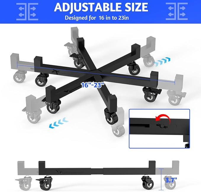 Plant Caddy With Wheels, Adjustable 16in to 23inch Metal Plant Stand | Heavy Duty Rolling Plant Dolly, With 4 Lockable Caster Wheels, For Indoor Outdoor Large Pots Planter, Holds Up to 800 Lbs