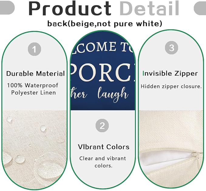 RABUSOFA Welcome to Our Porch Decor Outdoor Pillow Covers Waterproof,12x20 Set of 2 Blue and Cream Stay Awhile Relax Lumbar Cushion Case Decorations for Patio Couch (Blue)