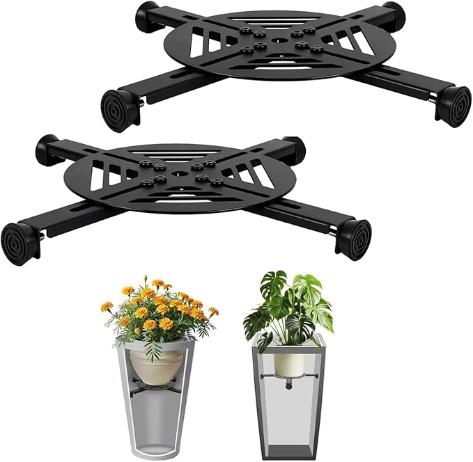 Adjustable Plant Risers for Inside Pots-100lb Heavy Duty Metal Plant Riser with Rubber Feet, Easy Assembly, Fits Round/Square/Tapered Pots, Indoor Outdoor Use(Adjustable Size Range:14-18"- 2Pack)