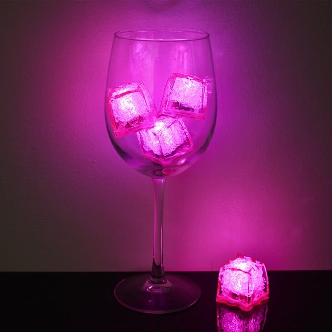 Light Up Ice Cubes for Drinks, 48 PCS LED Ice Cubes Liquid Activated, Glow in The Dark Waterproof Ice Cubes for Home Bar Supplies Summer Party Wedding Decor (Pink)