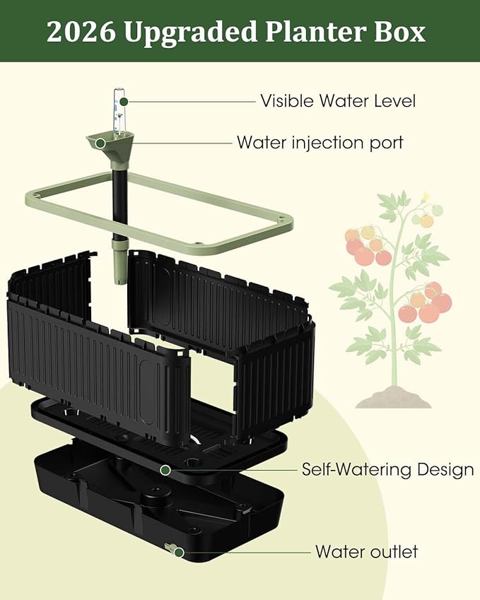 Self Watering Tomato Planter with Trellis, Rectangular Tomato Cages Trellis for Raised Garden Bed, Tomato Planters Box for Garden Pots Patio Indoor Outdoor (Rectangular, 1PC)