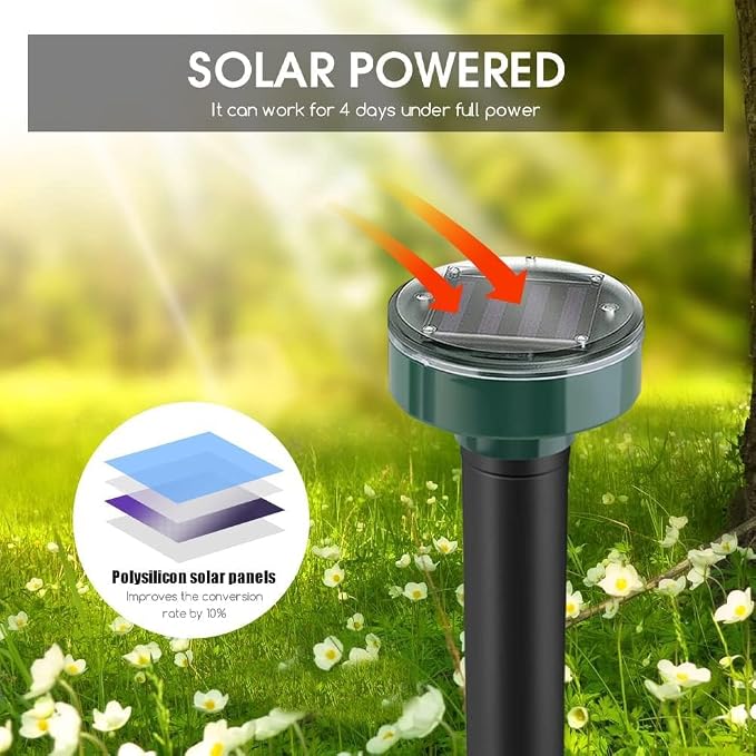 Ultrasonic Mole Repellent Solar Powered,Gopher Mole Repeller for Lawn Garden Yard, Effective Sonic Rodent Repellent for Voles Snakes Rats